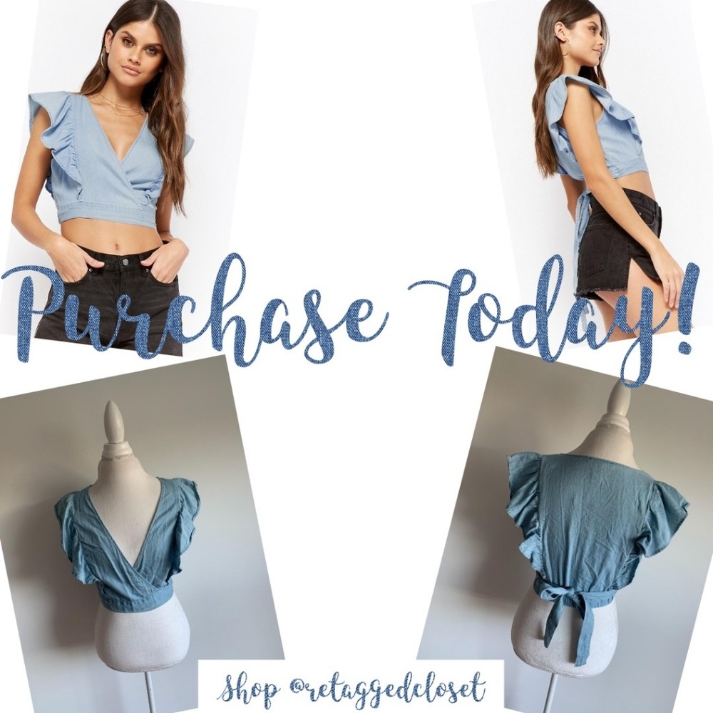 Forever 21 Blue Ruffle Chambray Crop Top